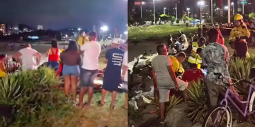 Mulher é resgatada após ficar presa entre pedras no Molhe do Atalaia, em Itajaí