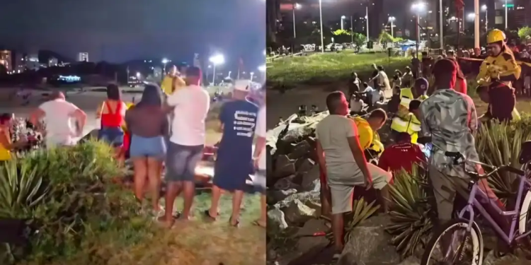 Mulher é resgatada após ficar presa entre pedras no Molhe do Atalaia, em Itajaí